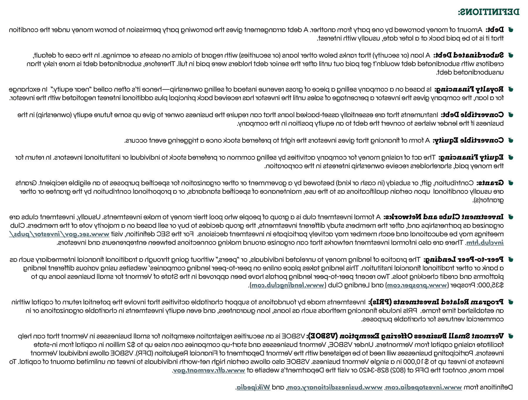 Flex Fund Vermont Capital Continuum definitions